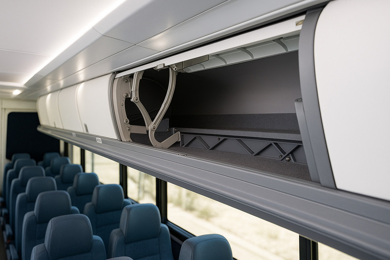 luggage compartments on a minibus